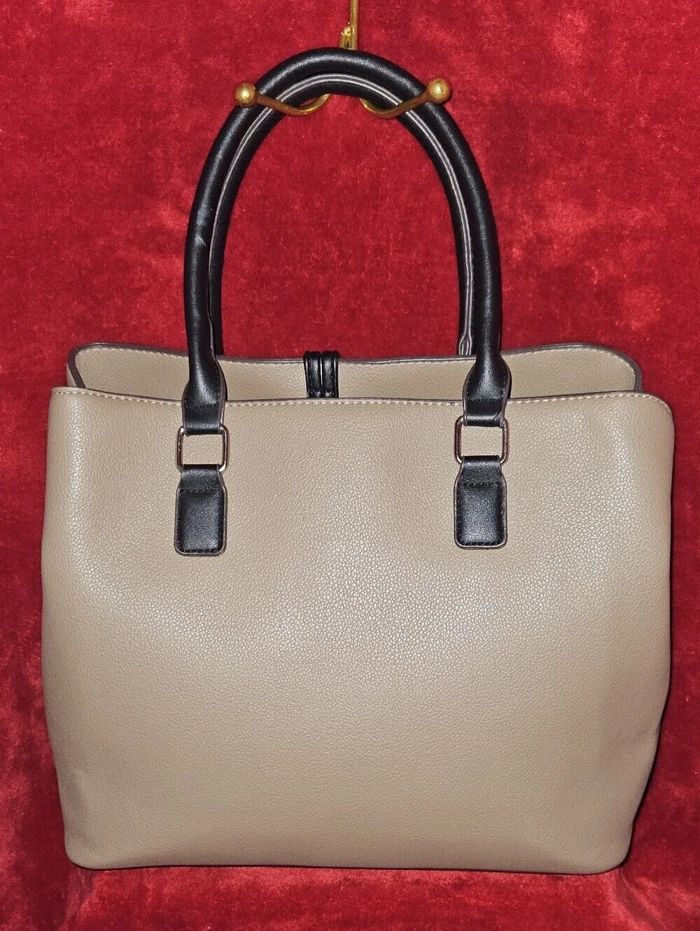 Andrienne Vittadini Timeless Treasures Collection Taupe & Black Satchel Handbag